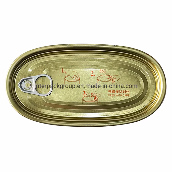 Tapa ovalada dorada superior normal 501# para lata de comida de sardina de 2 piezas